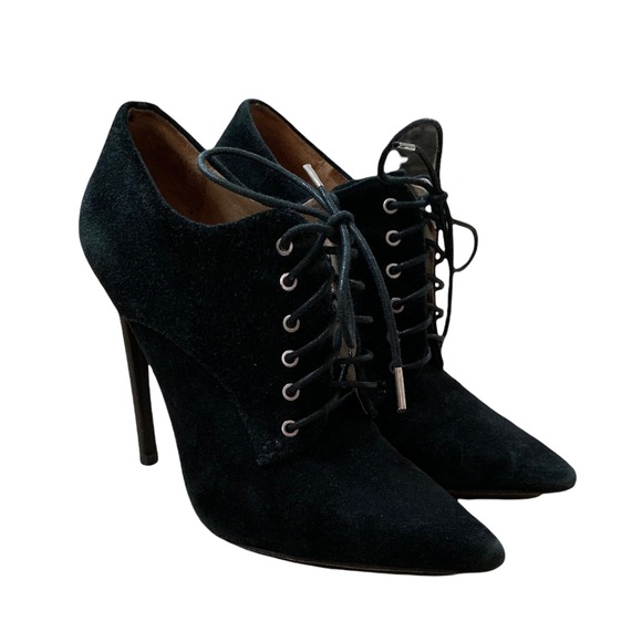 L.A.M.B. Shoes - L.A.M.B. by Gwen Stefani Isabella Black Suede Stiletto Lace-Up Booties 7M
